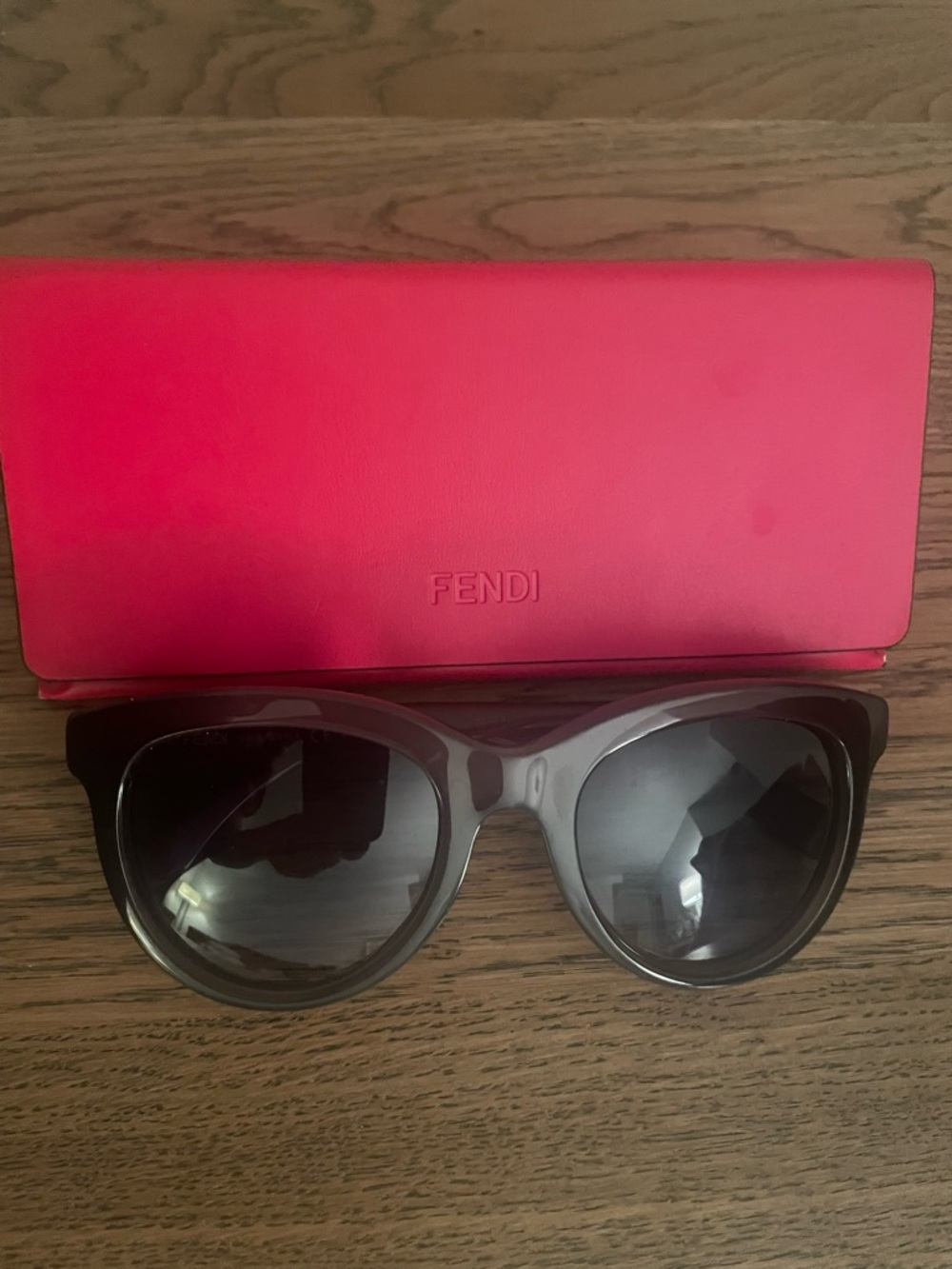 Fendi Dark Grey with burgundy handles Sunglasses & Case